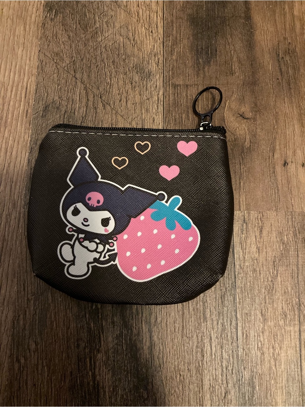 Coach Black Coin Pouch with Pink Strawberry & Character